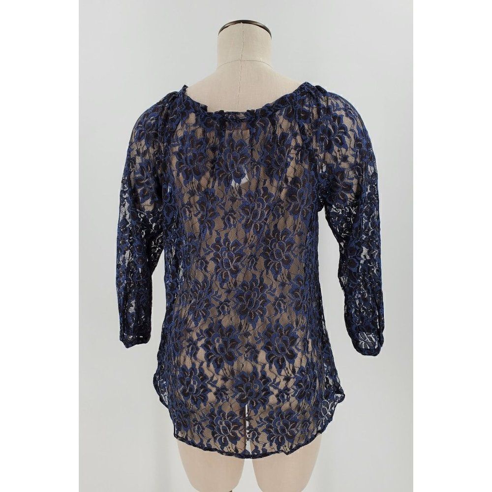Ann Taylor Loft Lace Top Womens 3/4 Sleeve Floral Blue Size Medium - Picture 4 of 8